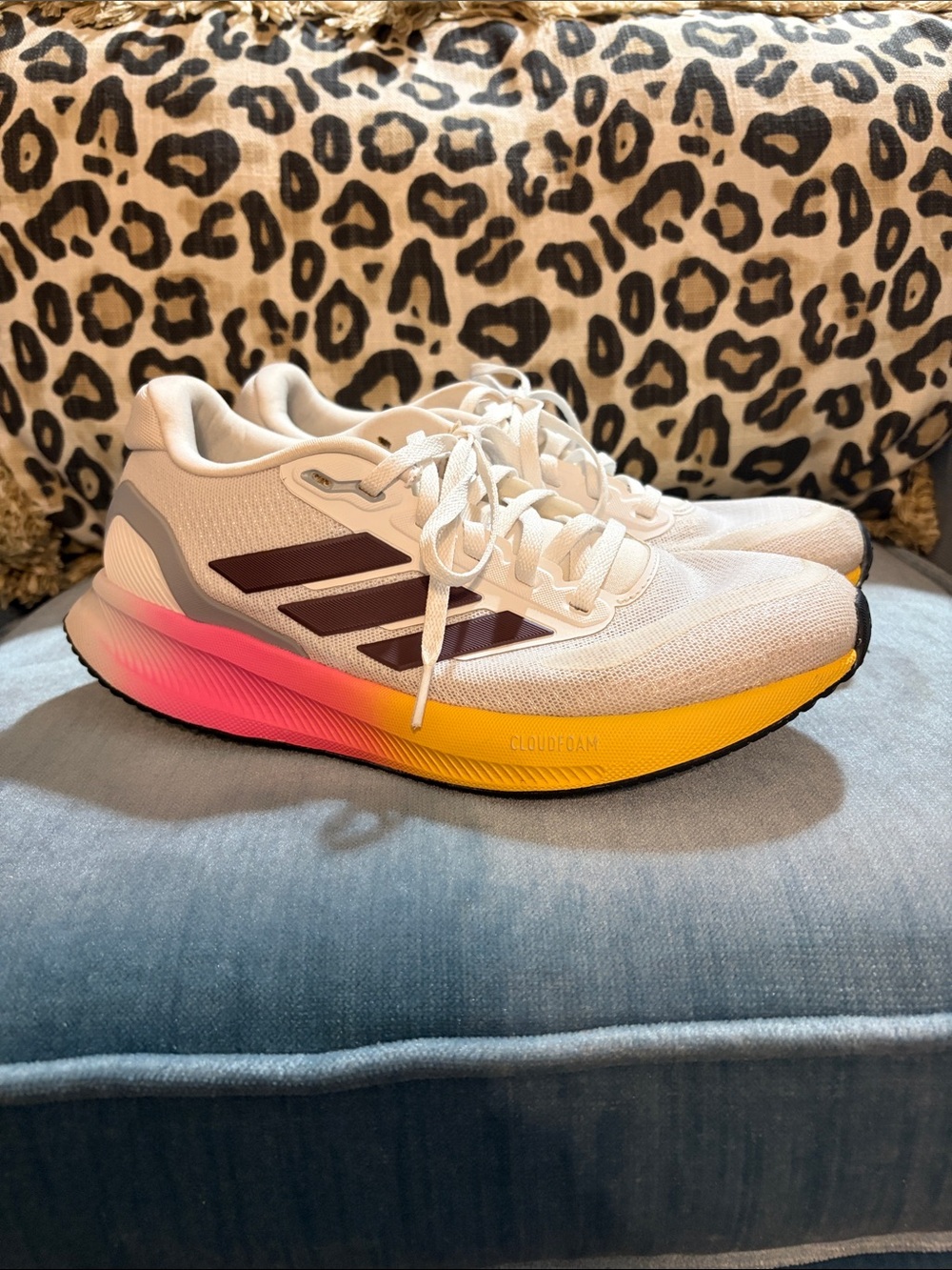 adidas Run Falcon 5  White Running Shoes with Pink and Yellow Gradient Midsol